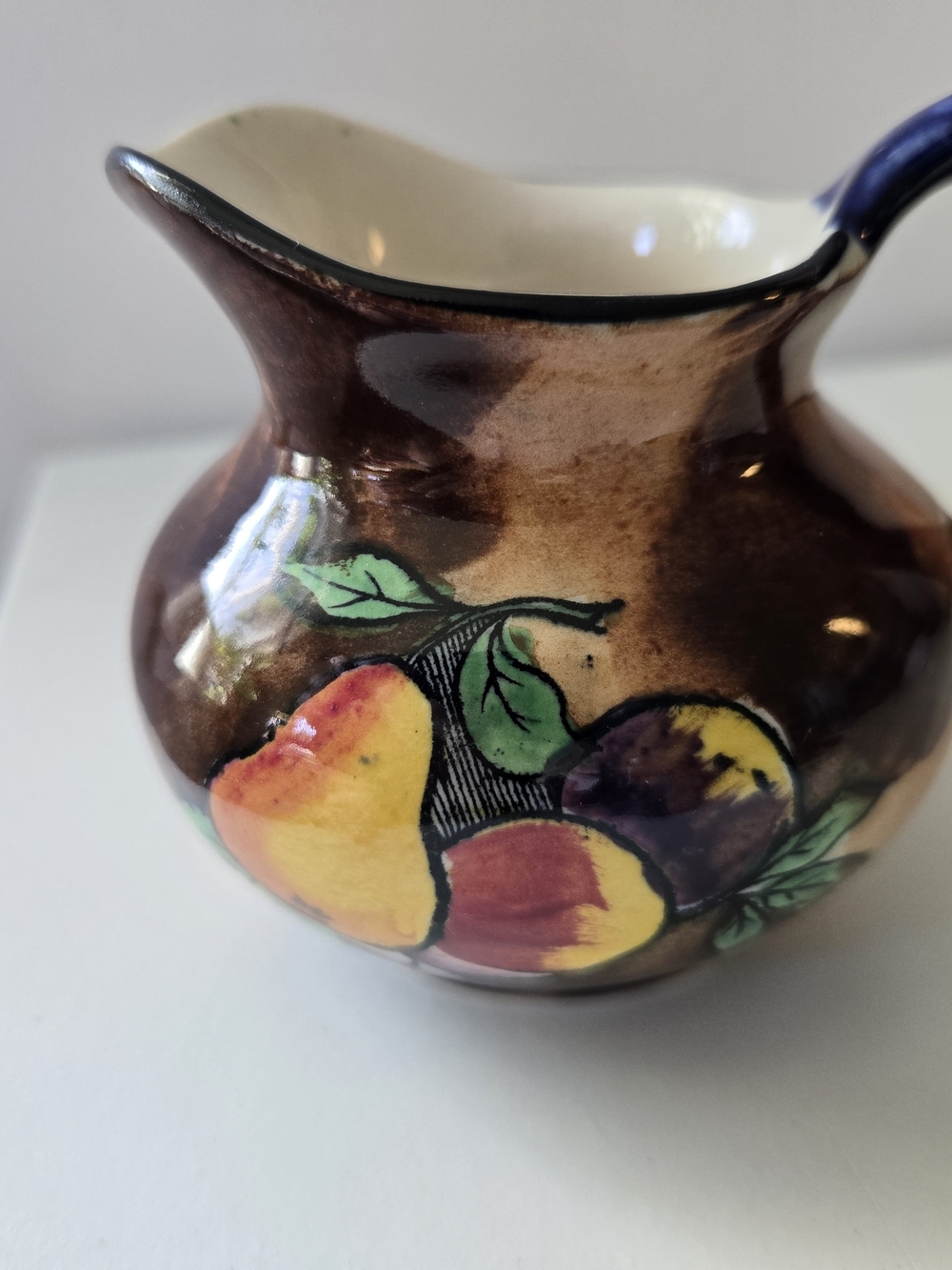 Tunstall H+K Hand-Painted Brown Ceramic Fruit Pitcher - Decorative Home Art